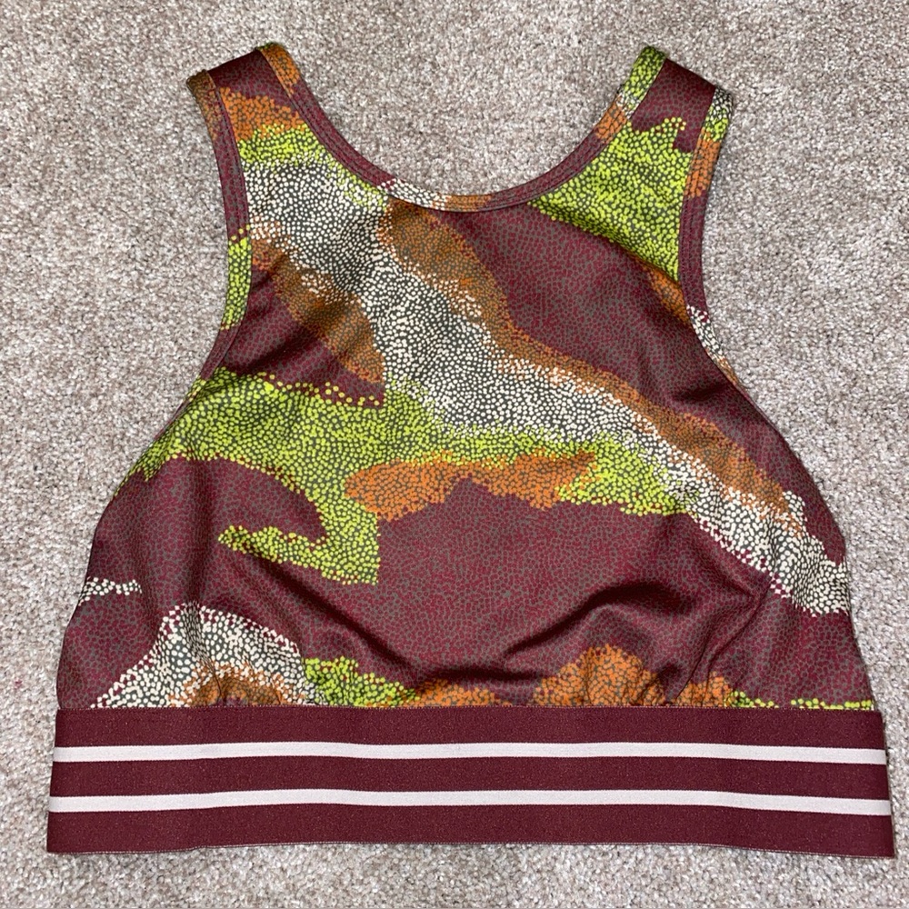 Noli Dot Camo Sports Bra Size Small‎ Earthy Tones Sheer Back Walking Yoga